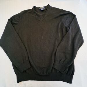 Brooks Brothers Sweater Mens Large Black Italian Merino Wool Blend V Neck Preppy